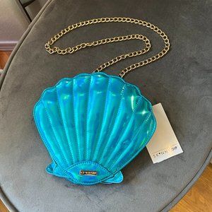 NWT! Skinnydip London Clam Shell Mermaid Blue Holographic Chain Crossbody Purse